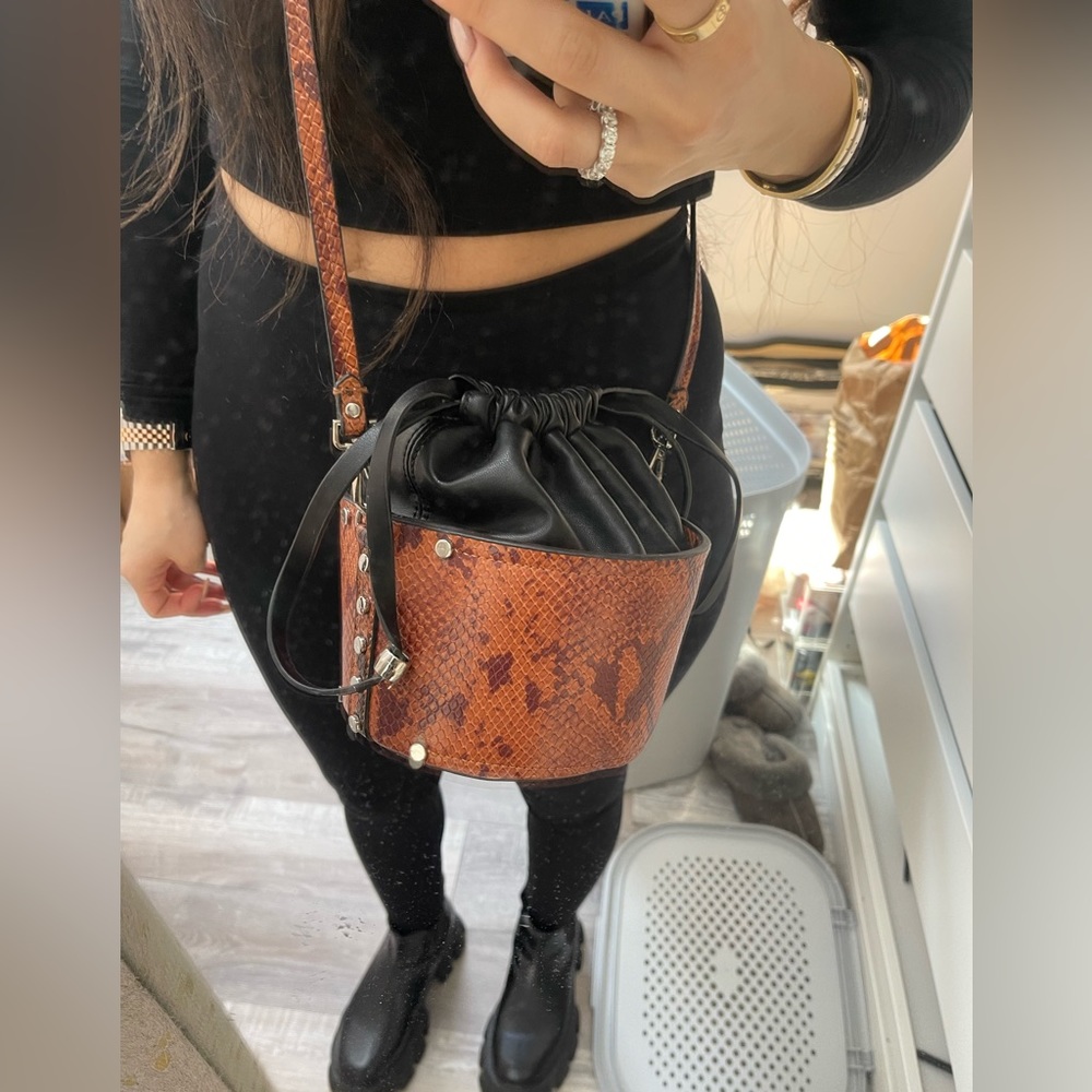 ZARA snakeskin studded bucket bag